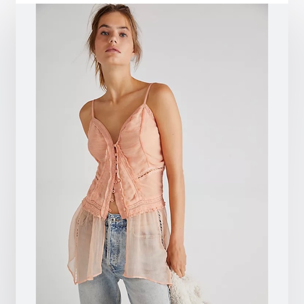 NWT Free People Leah Peach Chiffon Tunic